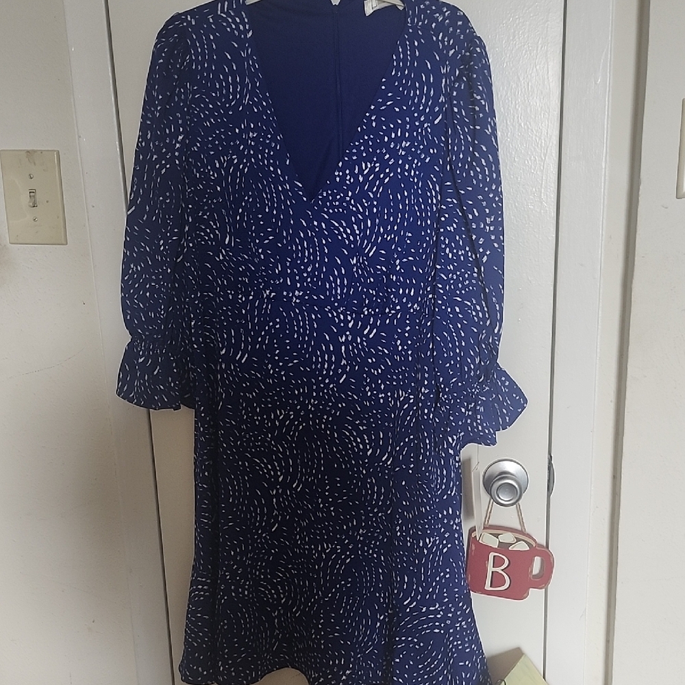 Chic Navy Patterned Long Sleeve Dress